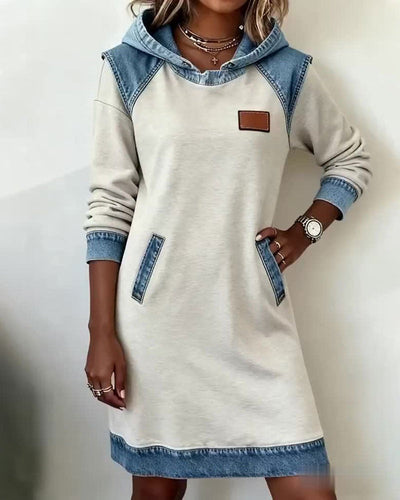 Nele™ | Hoodie-Kleid mit Denim-Einsätzen