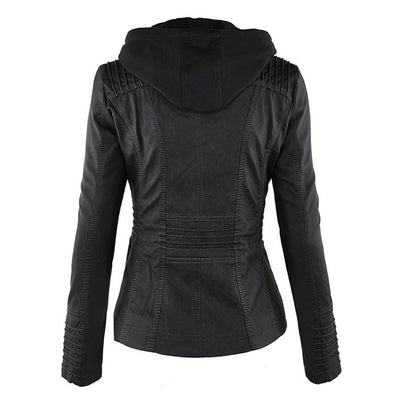 Pia™ | Moderne Lederjacke mit Kapuze