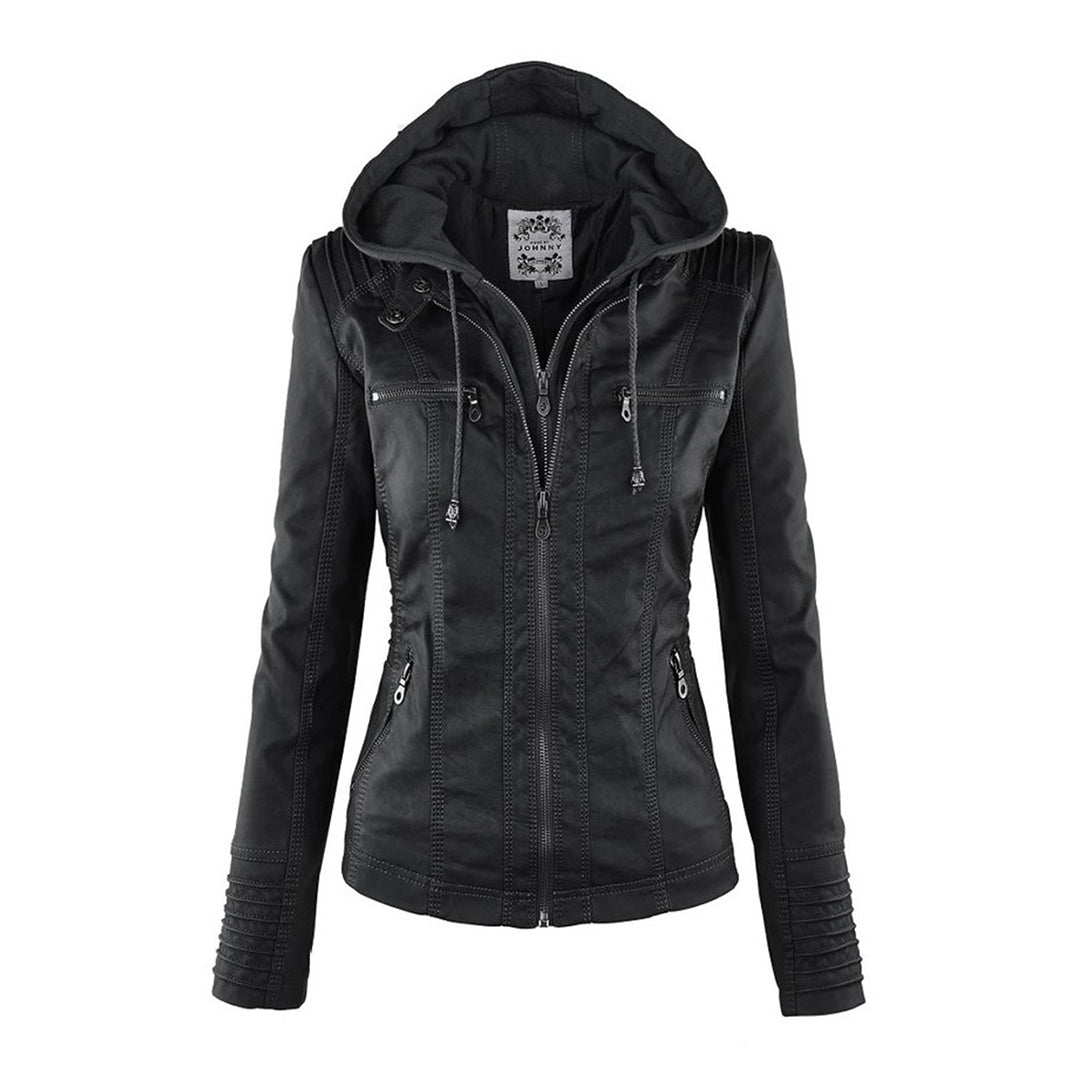 Pia™ | Moderne Lederjacke mit Kapuze