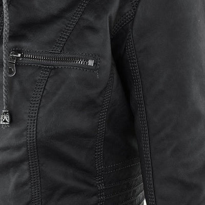 Pia™ | Moderne Lederjacke mit Kapuze
